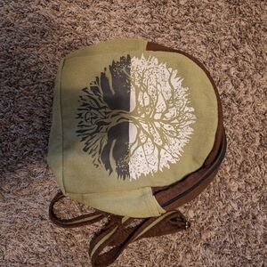 Green and Brown Mini Backpack with Tree Design